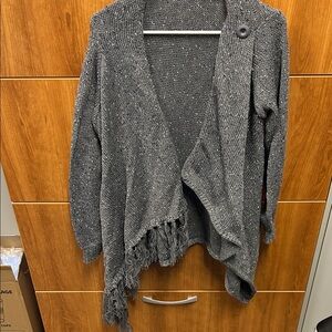 Charcoal Gray Women's Cardigan with Fringe